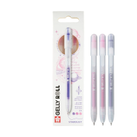 Ручки гелевые SAKURA Gelly Roll Stardust с блёстками, выдвижные, набор 3 цвета (розовый, светло-розовый, фиолетовый) RTPXGBRASTA3C