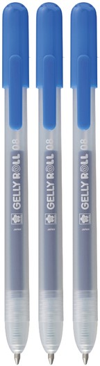 Ручка гелевая SAKURA Gelly Roll Stardust, набор 3 шт, синий, средний наконечник 0.8 мм, выдвижной корпус RTPXGBRACL3A