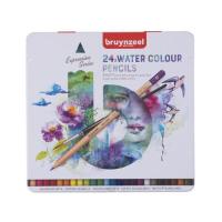 Набор акварельных карандашей BRUYNZEEL Expression Aquarel 24 цвета + кисть в металлической коробке MP60313024