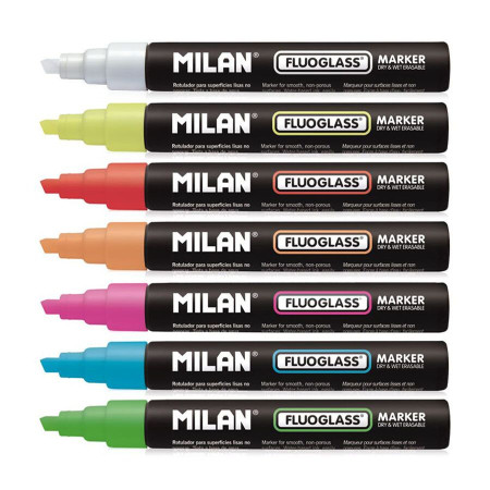 Маркер меловой MILAN Fluoglass 2-4 мм, водная основа, перо скошенное