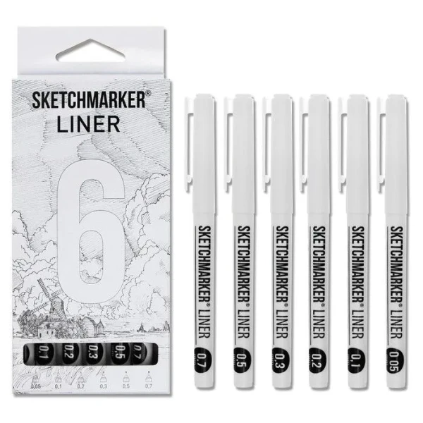 Набор ручек капиллярных (линеров) SKETCHMARKER 6 шт (0.05, 0.1, 0.2, 0.3, 0.5, 0.7 мм) MPSML-6SET