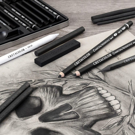 Набор для рисования углем CRETACOLOR Black Box Charcoal 20 предметов, мет.пенал CR40030