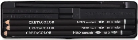 Набор для эскизов CRETACOLOR Nero Deep Black 7 предметов, мет.пенал CR40008