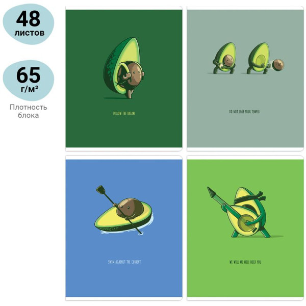 Тетрадь 48л. A5 клетка MESHU "Avocadreams" матовая ламинация, выборочный УФ-лак RE-MS_43124