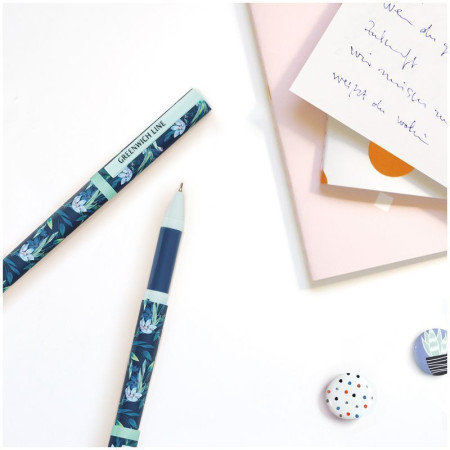 Ручка шариковая Greenwich Line "Blue flowers" синяя, 0.7 мм, игольчатый стержень, грип, софт-тач RE-GL_24821/Pbl_32681