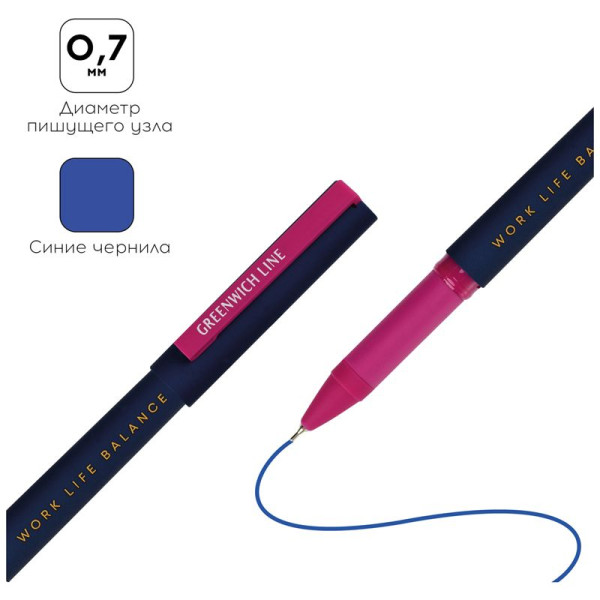 Ручка шариковая Greenwich Line "Utility dark blue" синяя, 0.7 мм, игольчатый стержень, грип, софт-тач RE-GL_24432/Pbl_32642