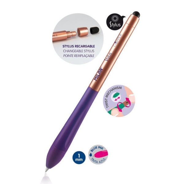 Ручка шариковая автоматическая MILAN Stylus Copper, синяя, 1.0 мм, стилус, ассорти ML-176593924
