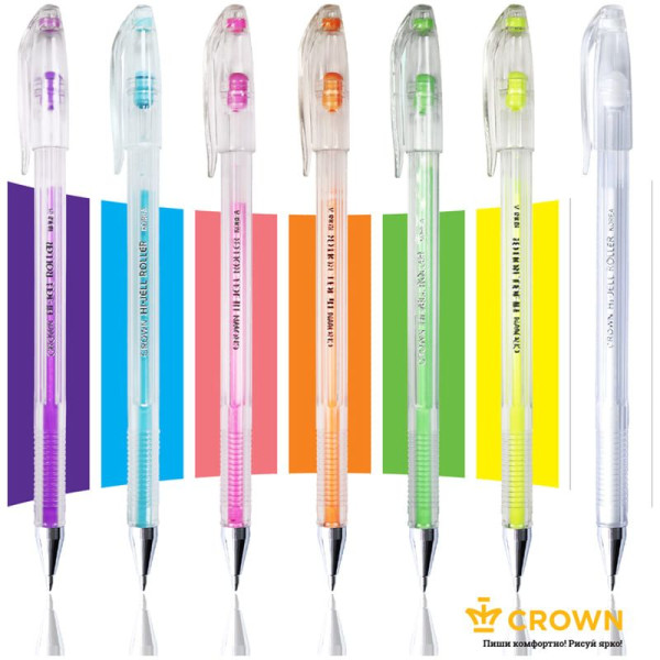 Набор гелевых ручек Crown "Hi-Jell Pastel" 7 шт 7 цв 0.8 мм, блистер RE-HJR-500PSET-7
