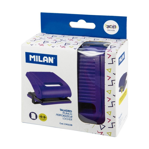 Дырокол MILAN Acid 15 л, с фиксатором, синий, карт.упаковка ML-19022B