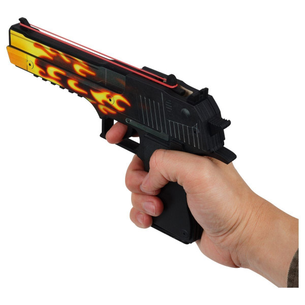 Пистолет деревянный ТРИ СОВЫ Desert Eagle, серия легендарный "Пламя" подложка ХДФ с европодвесом, термоусадка RE-ПД1ДЗ001