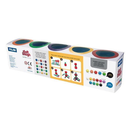 Набор массы для лепки MILAN Soft Dough Glitter 5 цв x 142 г (с блестками) ML-913505G
