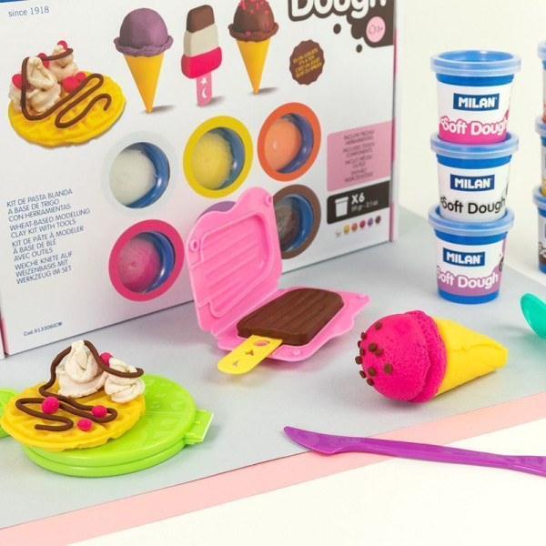 Набор массы для лепки MILAN Soft Dough Ice Creams and Waffles 6 цв x 59 г + аксессуары ML-913306ICW