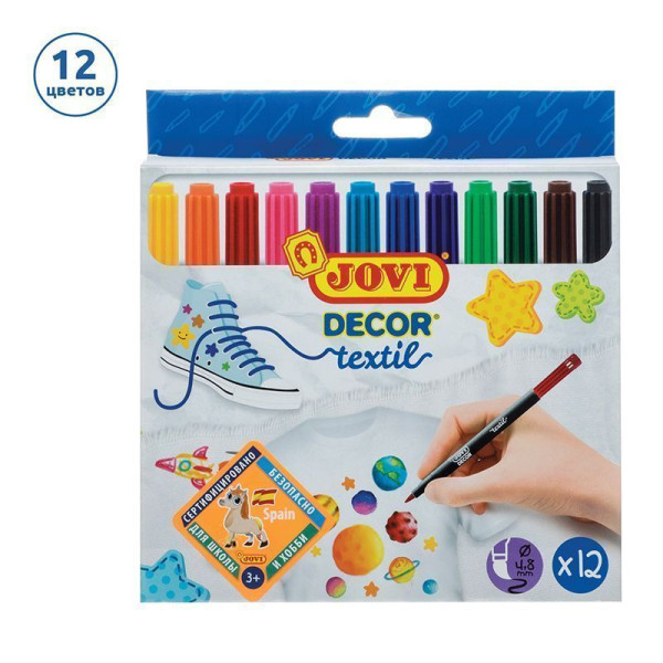 Набор фломастеров для ткани JOVI "Decor textil" 12 цв картон. уп., европодвес RE-1410