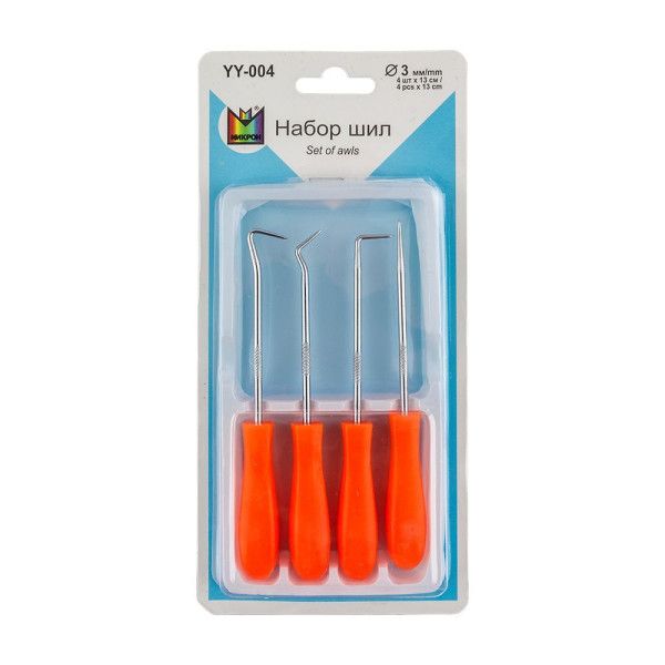 Набор шил MICRON в блистере 4 шт с пластиковой ручкой YY-004