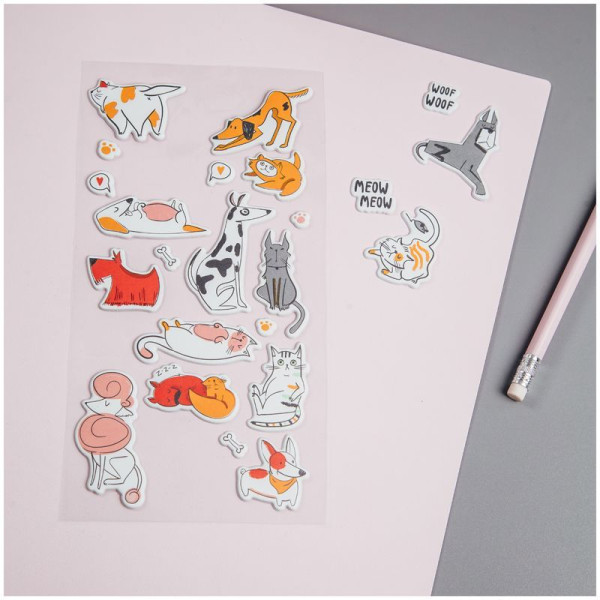 Наклейки объемные MESHU "Meow&Woof" 10 x 24 см, 23 накл, инд. уп., европодвес RE-MS_36945