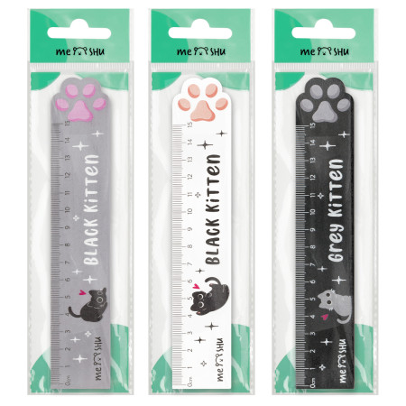 Линейка 15 см MESHU "Paw" деревянная, ассорти, европодвес RE-MS_59669