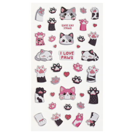Наклейки объемные MESHU "Love Paws" 10 x 23 см, с блестками, инд. уп., европодвес RE-MS_66577