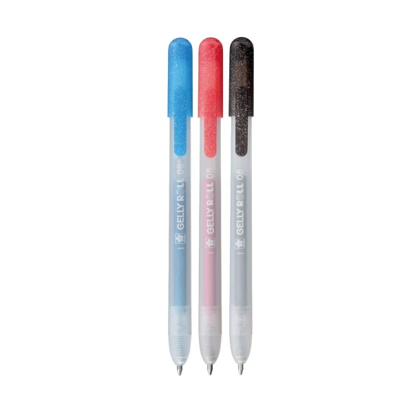 Ручки гелевые SAKURA Gelly Roll Metallic, выдвижные, набор 3 цвета (красный, синий, чёрный) RTPXGBRAMET3A