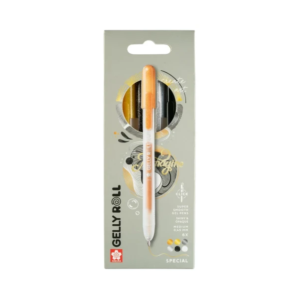 Ручки гелевые SAKURA Gelly Roll, выдвижные, специальный набор 6 цветов RTPXGBRAMIX6