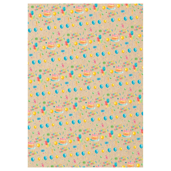 Упаковочная бумага глянцевая MESHU "Happy birthday" 1л. 70 x 100 см 70 г/м2, ассорти, 4 дизайна RE-MS_62814