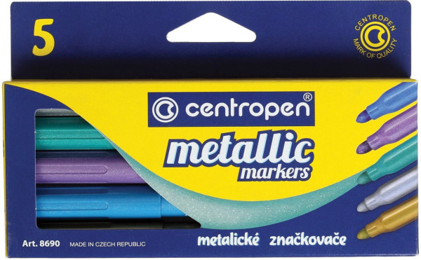 Набор маркеров для декорирования Centropen "Metallic Markers" 5 цв 2-3 мм металлик, пулевидные, карт.уп. RE-6 8690 0501