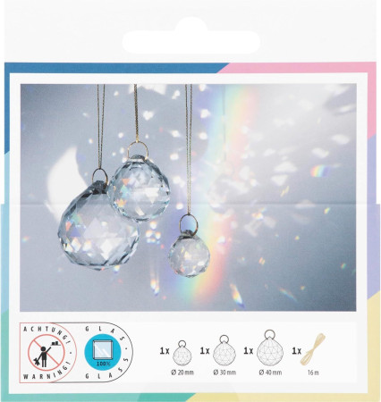 Набор для творчества Ловец снов FOLIA Sun Catcher Crystal Trio, 3 стеклянных кристалла (2,3,4 см), золотистая нить 16 м FL-23849