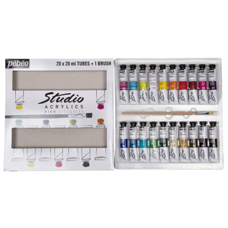 Набор акриловых красок PEBEO Studio Acrylics 20 цв х 20 мл с кистью 833421